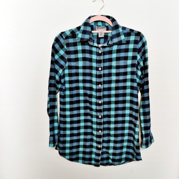Wrangler Blue Plaid Flannel Wrancher Button Down Shirt Size Medium - Picture 1 of 7